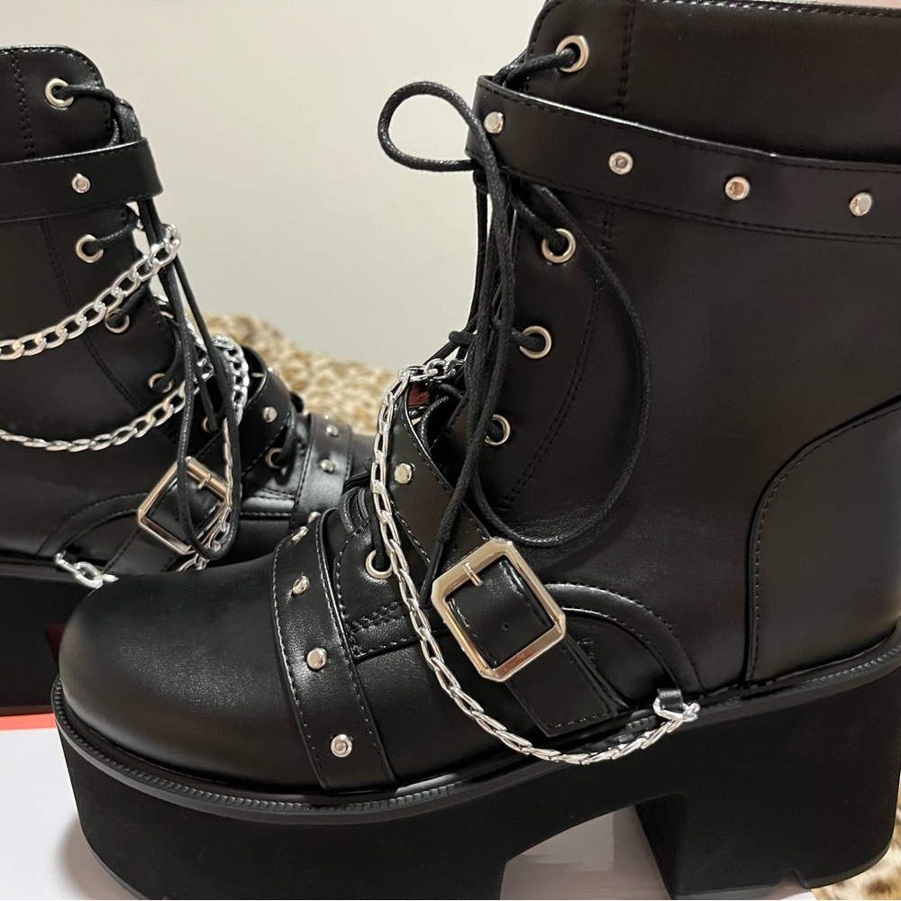 Women's Black Platform Boots with Silver Accents